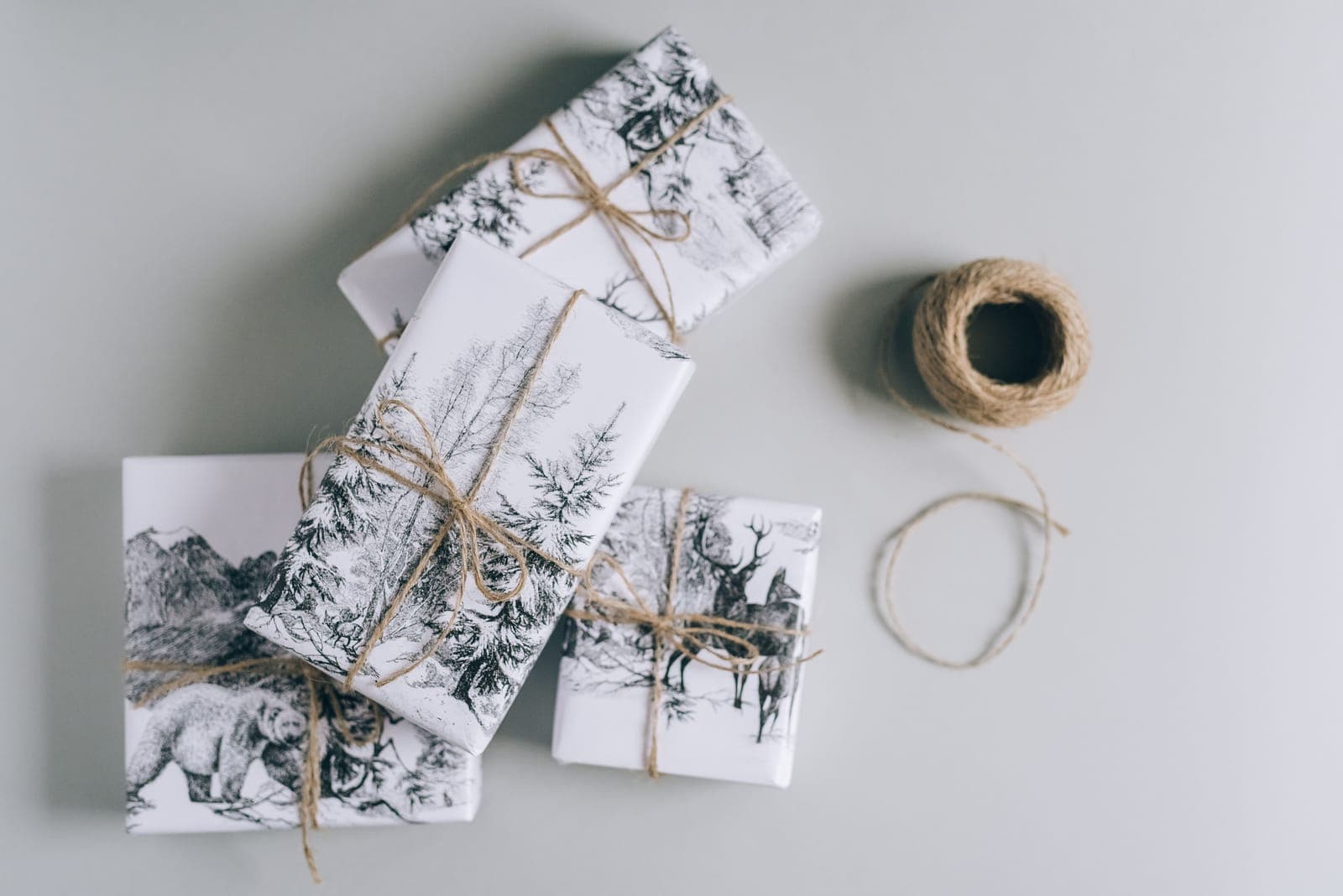 Gift wrapped in plain paper and natural twine