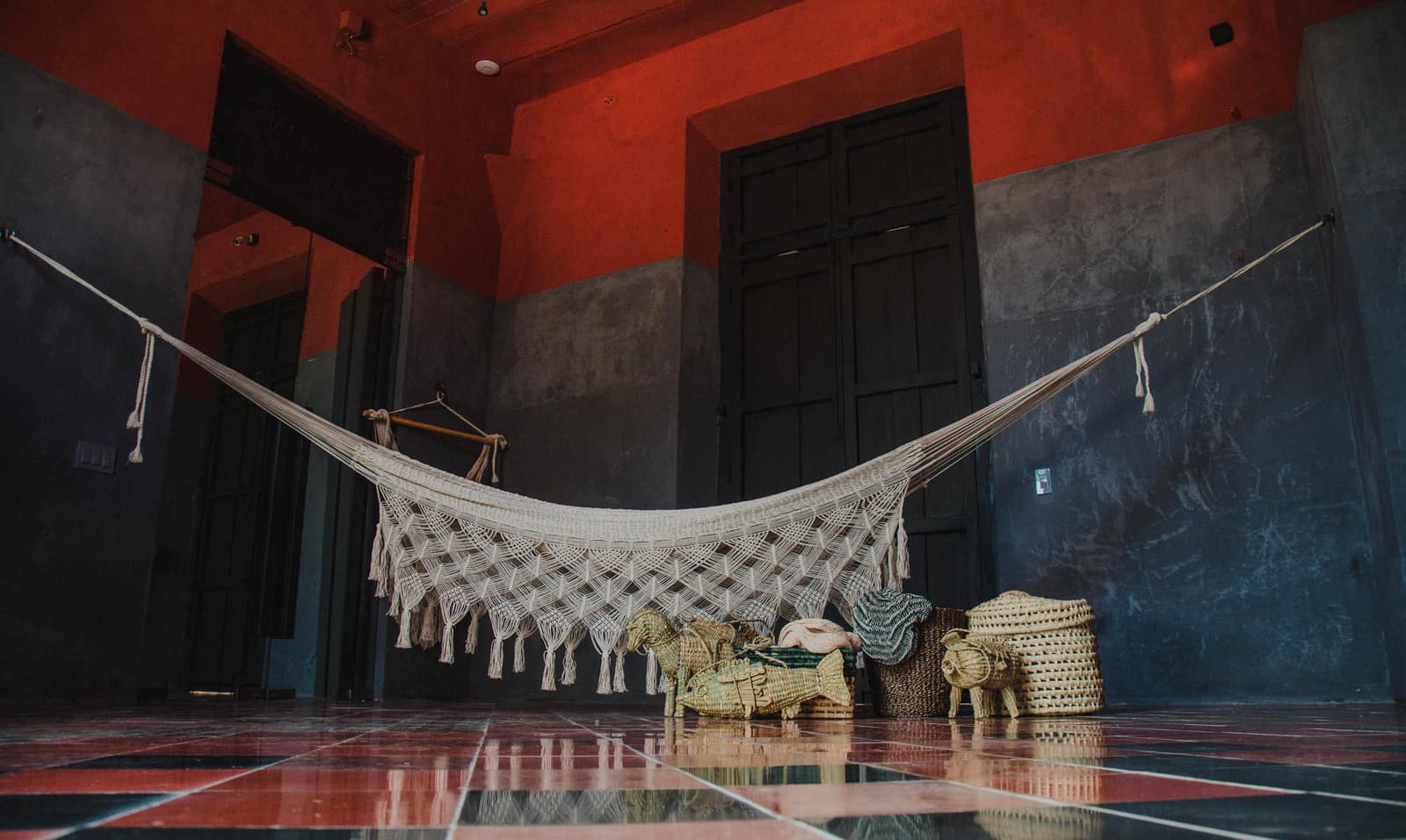 Handwoven hammock showing a fine diamond cord weave